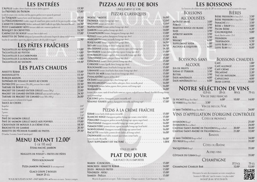 La Toquade restaurant - set de table A3