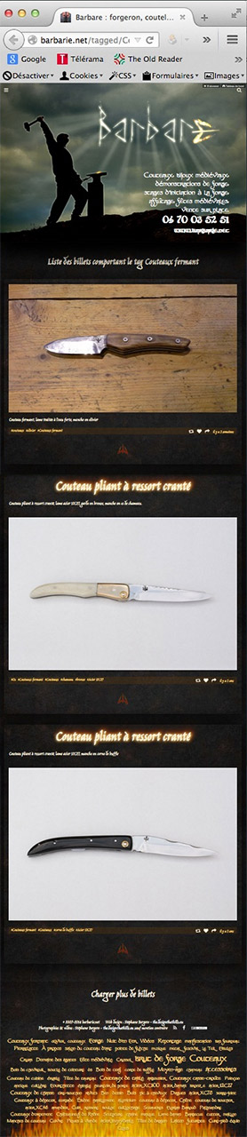 Barbare, forgeron, coutelier - site internet